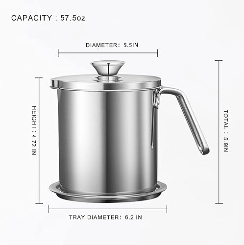Miniatura 5 de Contenedor de ahorro de grasa de tocino de 1.7L57 fl oz con filtro de malla fina, filtro de almacenamiento de grasa de acero inoxidable 304,