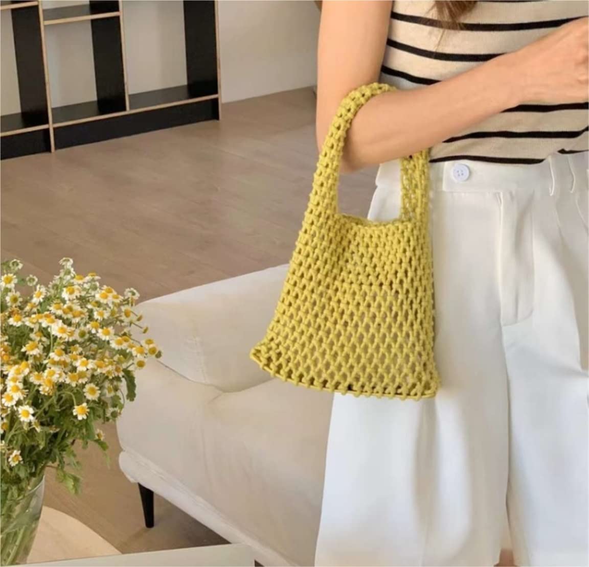 Borsa da Spiaggia Borse Da Donna Intrecciate In Corda Di Cotone Borse Da Donna Con Piccola Tasca Interna Borsa A Tracolla Per Borsa Da Telefono Intrecciata A Mano Elegante