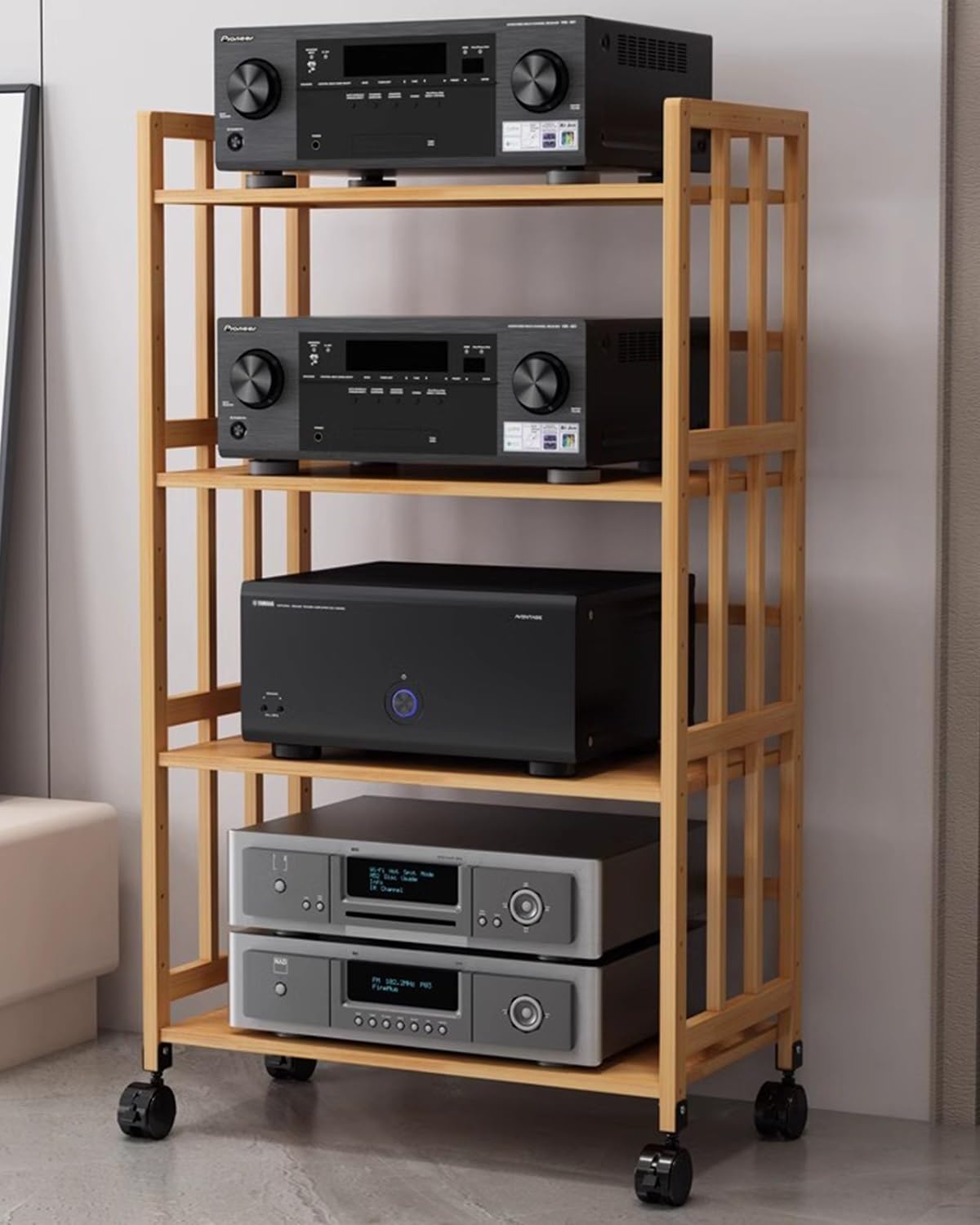 Wieża na sprzęt audio, Otwarty organizer do przechowywania sprzętu nagrywania gier na narożnik, 2, 3, 4, 5-poziomowa szafka głośniki Hi-Fi szeroka)(4 Tier,60cm(23.7in) Wide)