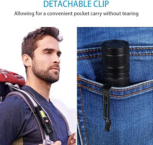 Miniatura 5 de Hoxida Linterna recargable por USB, linterna LED magnética, linterna táctica LED súper brillante con luz lateral de mazorca, impermeable, zoomable