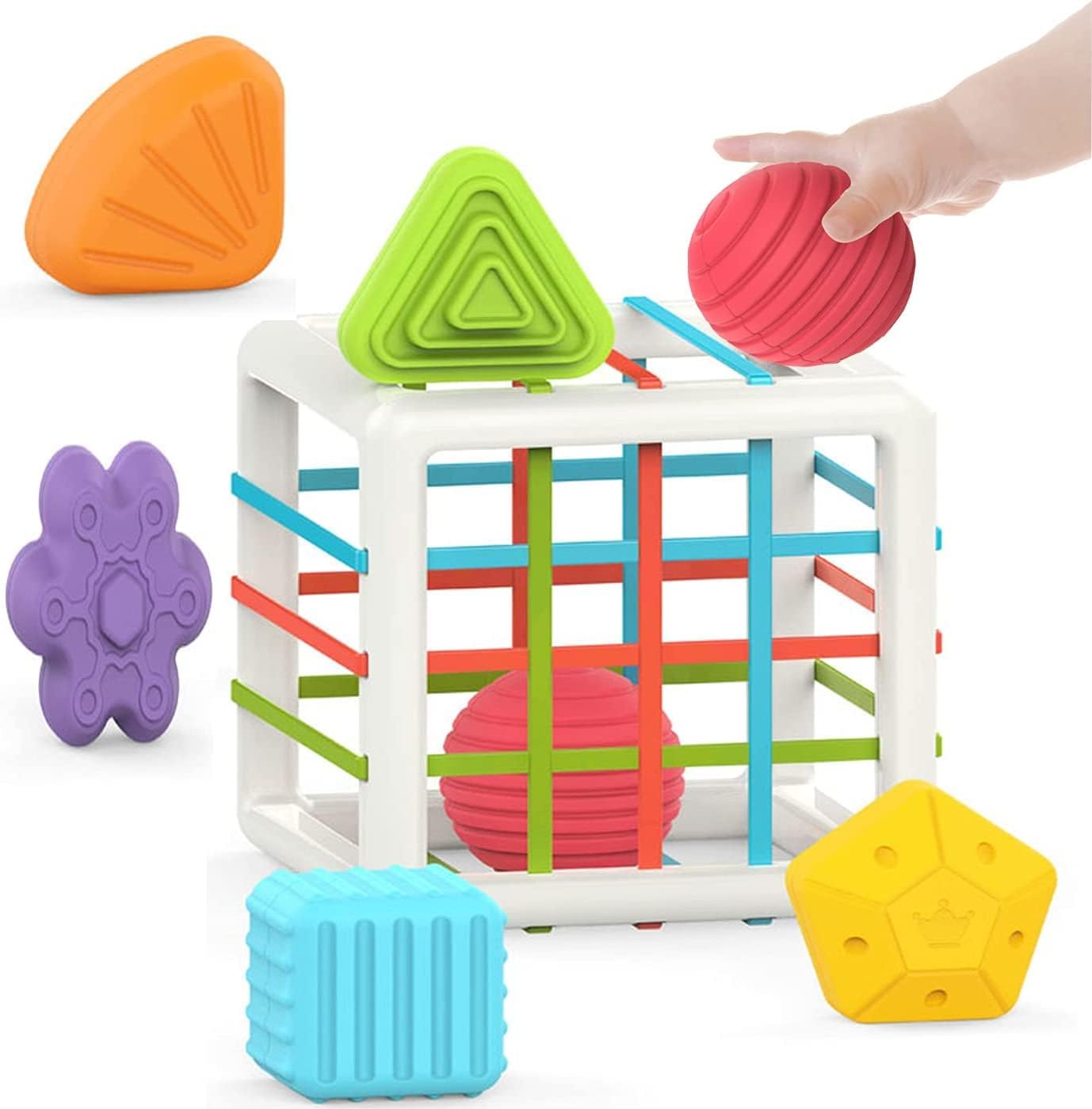 Baybee Baby Shape Sorting Cube Toys for Kids | 6 Pcs Multi Sensory Cube Toys with Elastic Bands, 6 Different Shape Sorter Blocks for Kids | Stacking Sorting Blocks Toys for Toddlers 1+ Years Boy Girl