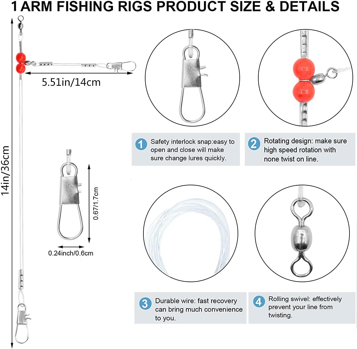 YOTO Fishing Leaders, 12PCS/24PCS Gulf Rig Mono Fishing Line Monofilament Rig Wire Leaders with Swivels and Snaps, 1Arm and 2 Arms : Sports & Outdoors