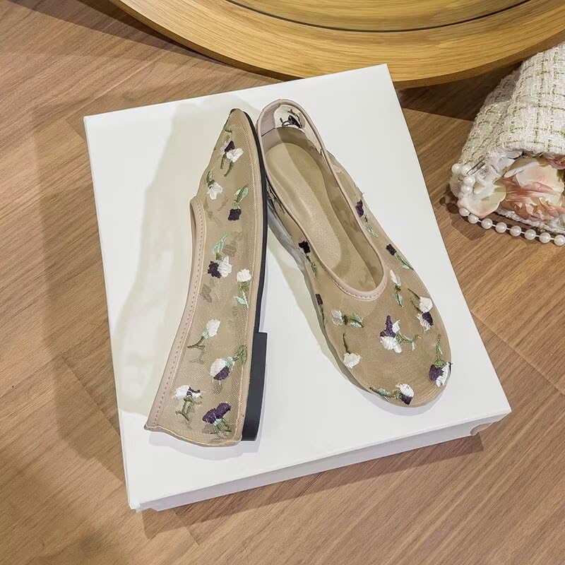 LUXINYU Women Breathable Mesh Fishnet Ballerina Flats Slip on Ballet Causal Summer Dress Shoes3