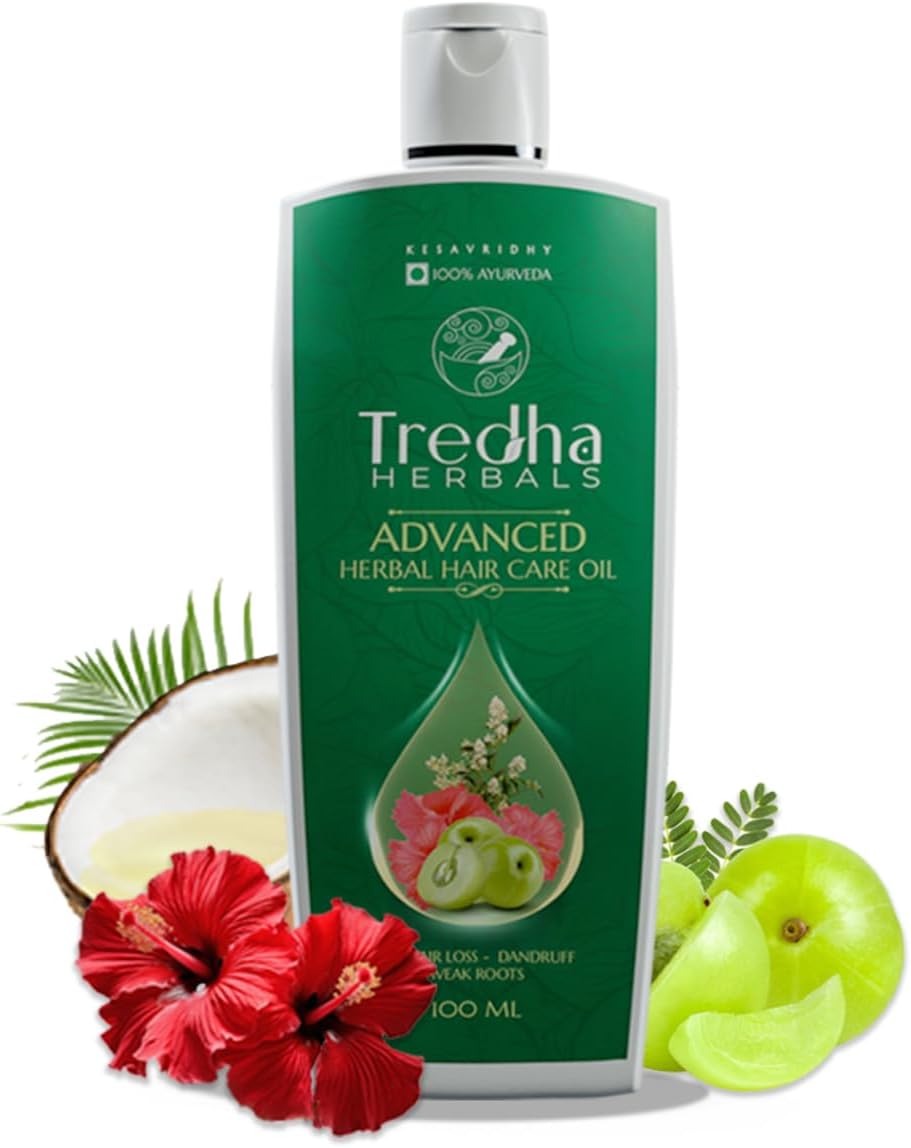 Tredha Advanced Herbal Hair Care Oil 100ml | Hair Growth & Anti Hair Fall Oil for Men & Women | Anti-Dandruff Formula for Dry & Frizzy Hair | Helps Delay Premature Greying