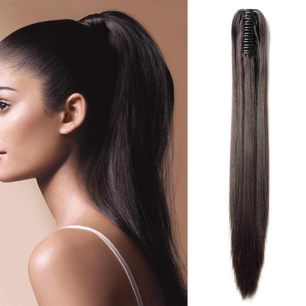 32"(81cm) SEGO Coleta Postiza Larga Pelo Sintético Se Ve Natural [Castaño Oscuro] Extensiones de Cabello Clip Cola Lisa Ponytail Extension (140g) — view 91