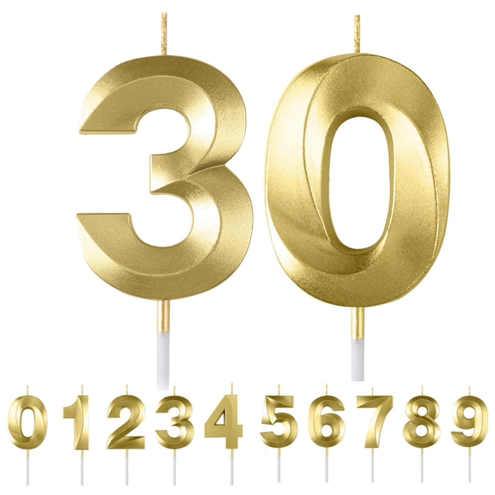 Bougies d'anniversaire Numéro 30, 3D Diamant Or Bougie Chiffre 30, Décoration Gâteau Anniversaire