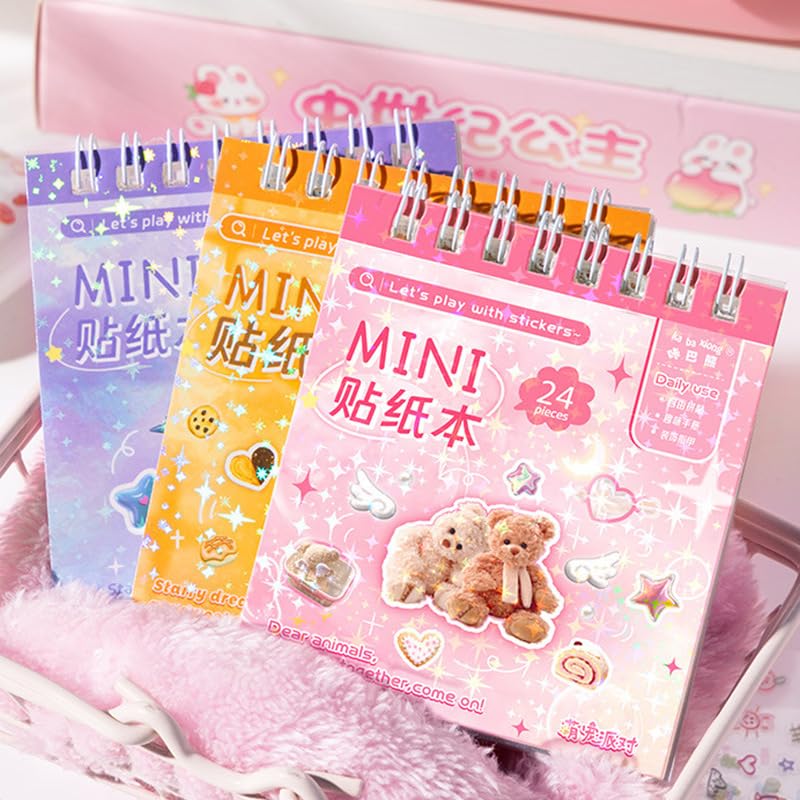 SAMVARDHAN Mini Sticker Book Set – 3 Design Glitter Stickers with Tweezer, 72 Pages Each, Double Coil Binding, Cute Kawaii Transparent Stickers for Scrapbooking, Journaling, DIY, Stationery-image-9