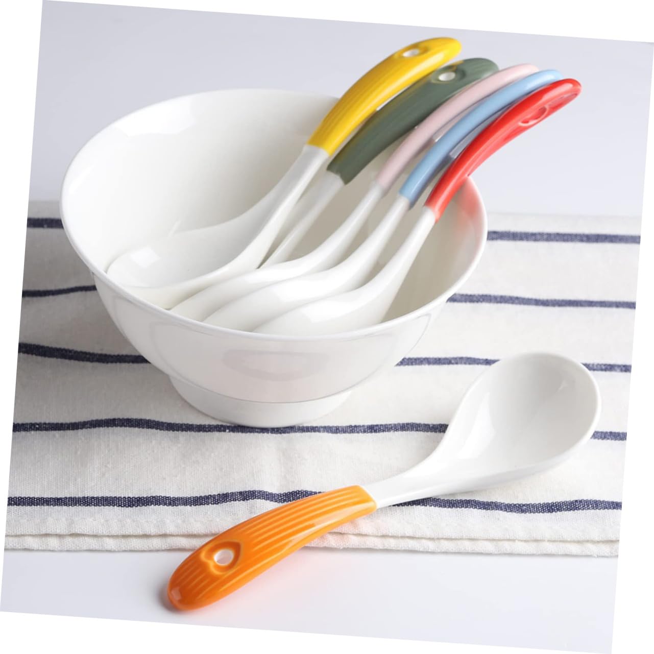 VALICLUD 6piezas Cucharas Soperas De Cerámica Para Cocina Portátiles y Reutilizables Para Gachas De Avena y Sopas El Hogar