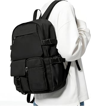 HYC00 School Backpack Womens Unisex School Bag for Girls Boys, Water Resistant 15.6'' Laptop Rucksack Backpack for Women Men Casual Travel Daypacks for Work College Back Pack Student Bag,Q4-Black