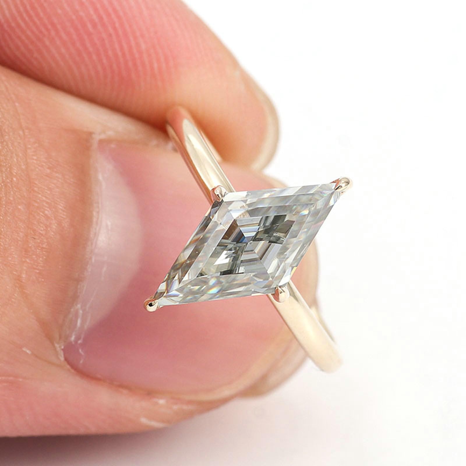 Pierścionki damskie Zaręczynowe, 14K Żółte Złoto Prosty Pierścionek z 3 końcówkami Moissanite Kropla 1ct-3ct Pierścionki Ślubne Kobiety Żółte Złoto dla Obietnicy