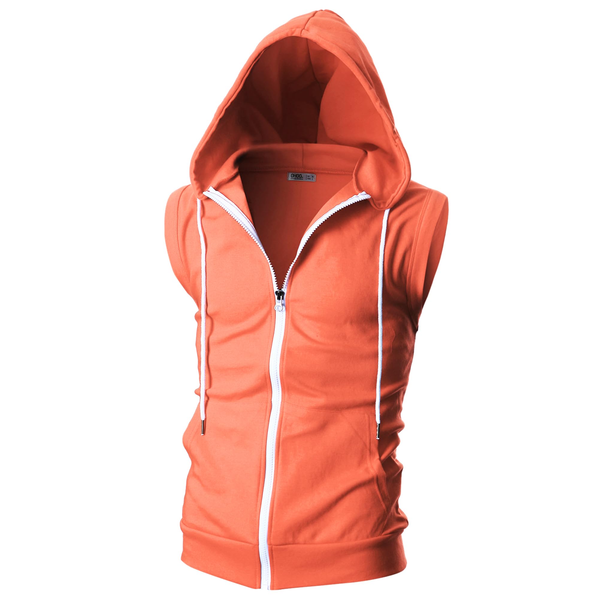 Ohoo Mens Slim Fit Sleeveless Lightweight Zip Up Hooded Sweatshirt Vest Hoodie