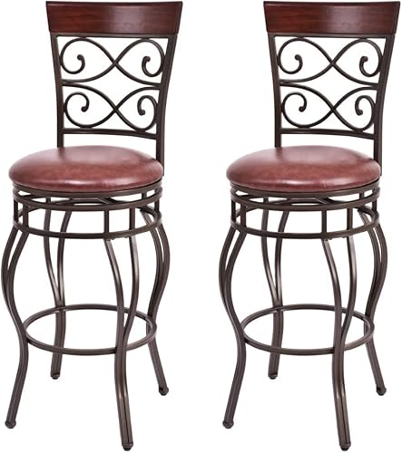 Miniatura 1 de WATERJOY Juego de 2 sillas de bar retro, 360 grados, giratorias, acolchadas, sillas de cuero, asiento de bistró, comedor, cocina, pub, sillas de