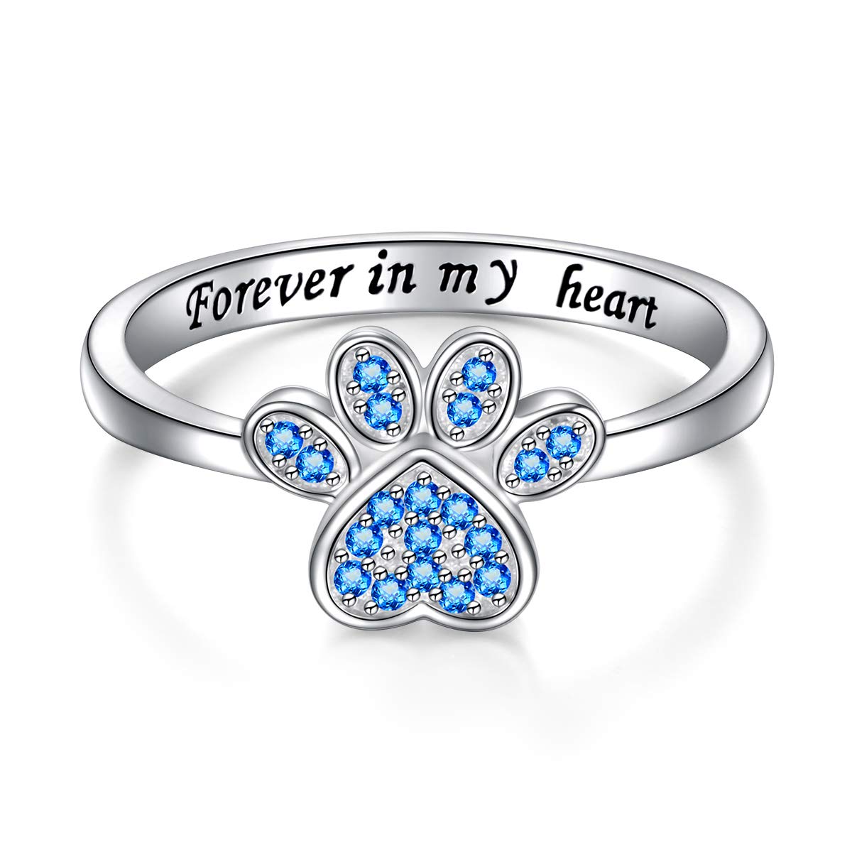 S925 Sterling Silver Jewelry Engraved Forever in my heart Puppy Dog Cat Pet Paw Print CZ Ring