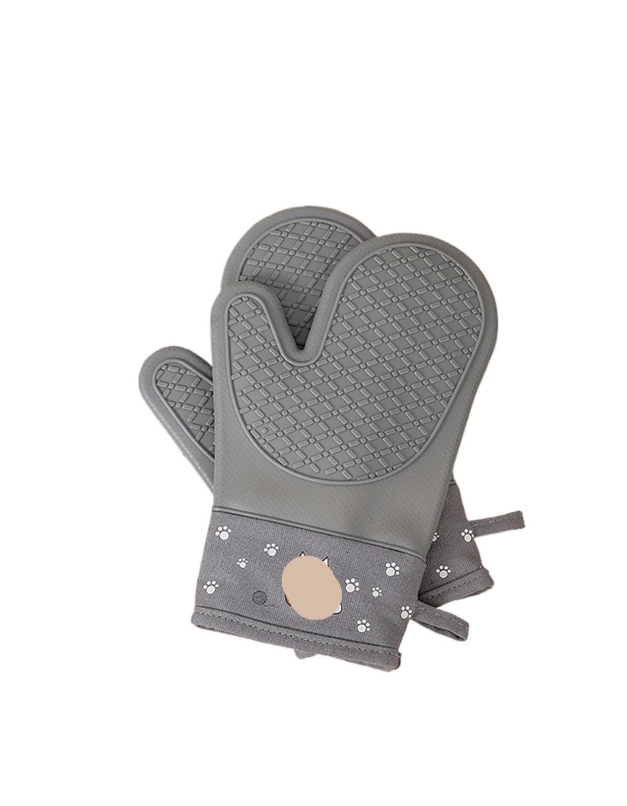 Thickened Silicone Microwave Oven Gloves Anti Slip Baking Barbecue Heat Resistant Kitchen Cooking Mitts(Grey)