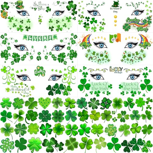16 Sheets St. Patricks Day Tattoos Green Shamrock Clover Temporar...