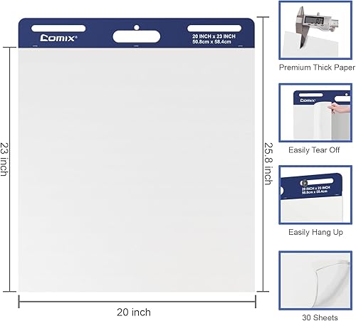 Miniatura 2 de Comix Almohadilla de caballete pegajoso, papel grande de 20 x 23 pulgadas para profesores, hombres de negocios, trabajadores de oficina, papel de