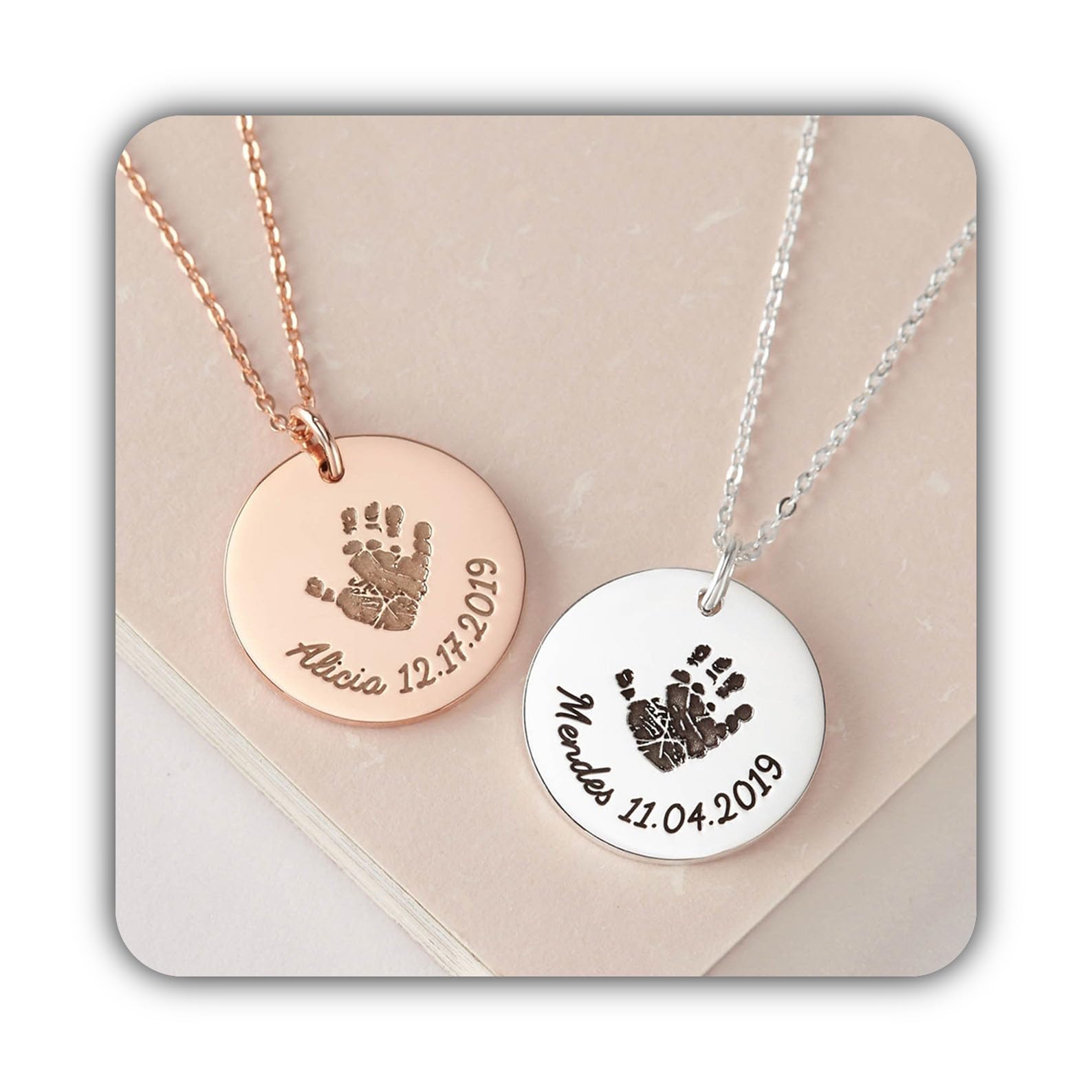Huella de mano collar, huella de mano de bebé, nueva mamá Día de la Madre conmemorativo joya niño pérdida bebé pérdida collar Día de la Madre Navidad cumpleaños aniversario