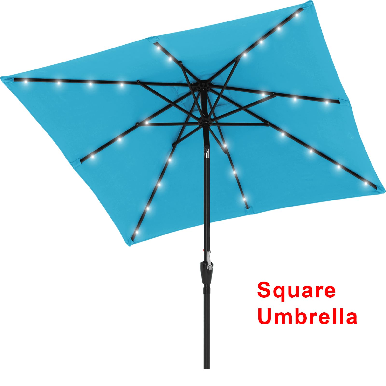 ABCCANOPY Square Solar Led Patio Umbrellas 7.5FT x 7.5FT (Turquoise)