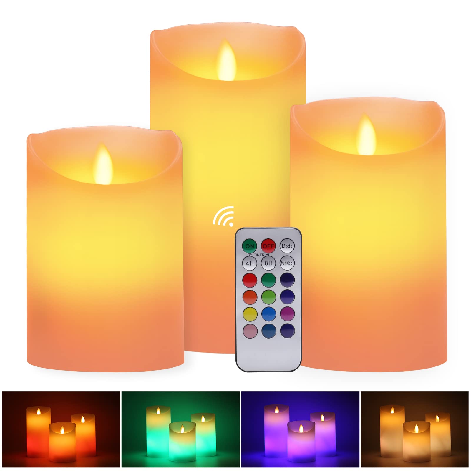 3 LED Candles Warm White Light,LUXONIC 2AA Battery Charging Real Wax Swinging Pillar Candle Kit,12 Colors&Timer with 18-Key Remote,Flameless Tea candles Night Light for Hotel,Wedding,Church,Home decor