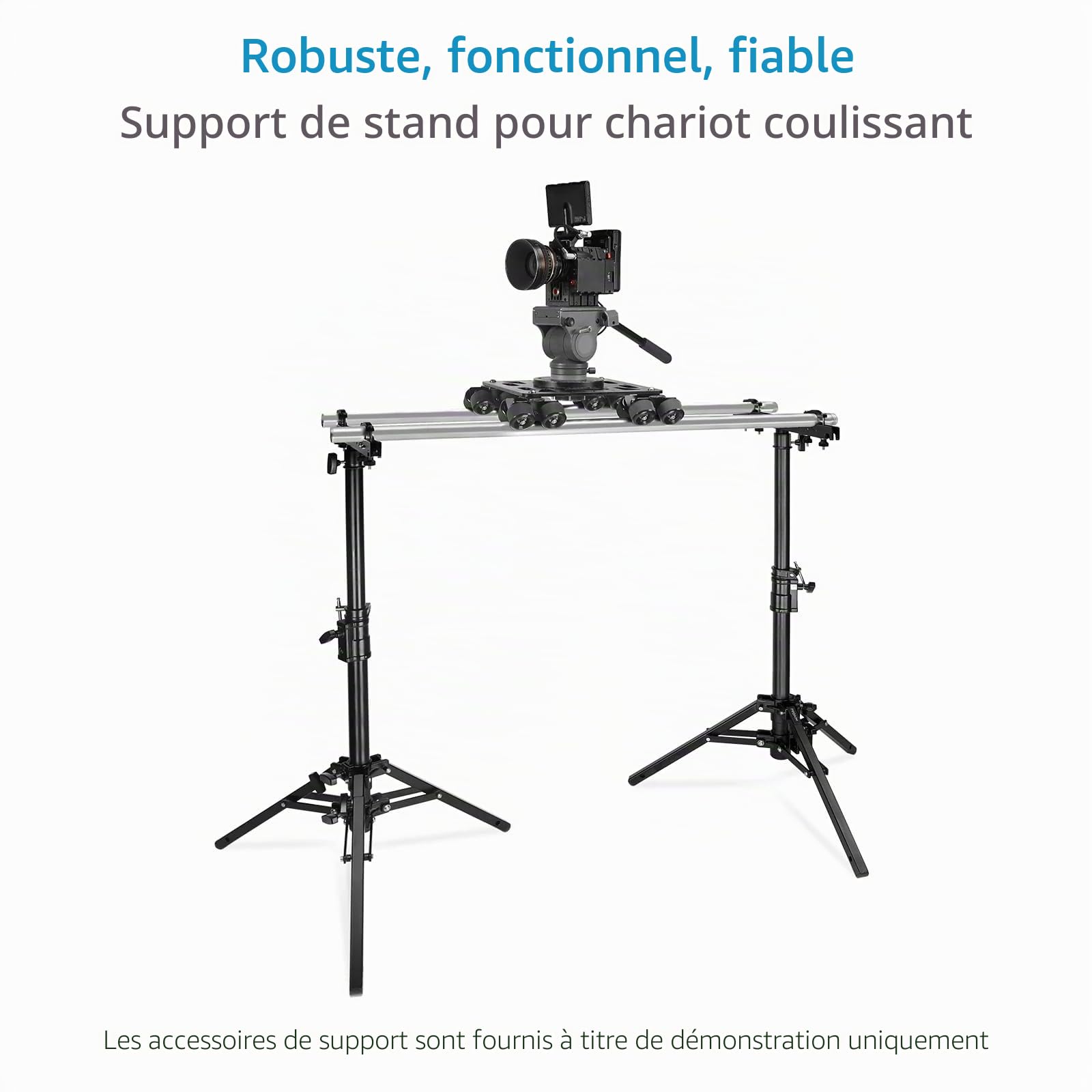 PROAIM Support Slider caméra 44", récepteur pin Junior, Charge 36 kg. | Hauteur réglable de 24,8 à 44 pouces ; structure acier et aluminium 2 sections ; base 31 pouces avec 2 pieds de nivellement.