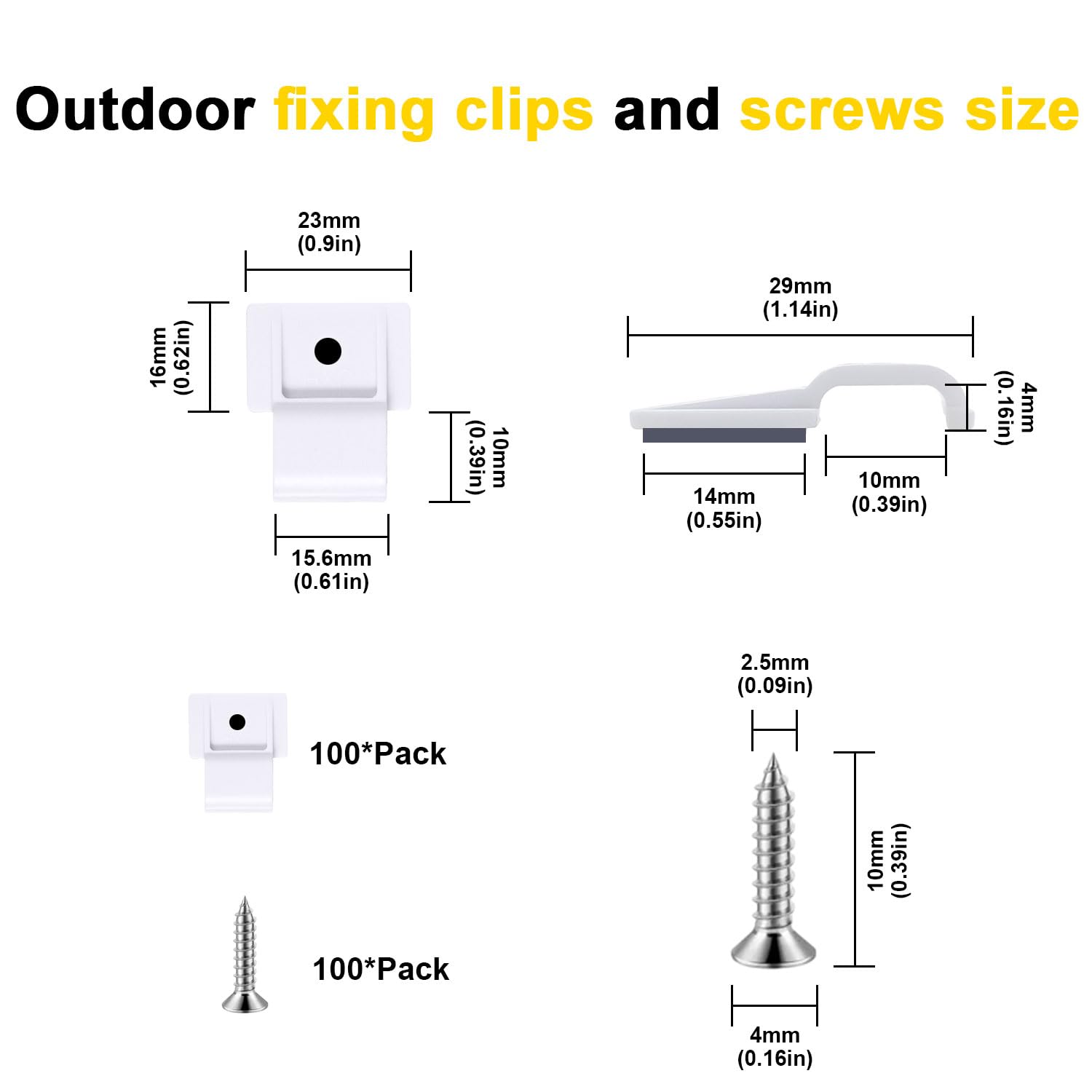 TENDIST 100 Pcs Outdoor LED Strip Light Mounting Clips Self Adhesive with Screws Mounting Holder, Cable Wires Organizer for 8mm to 10mm Width Rope Light Indoor Room and Outdoor