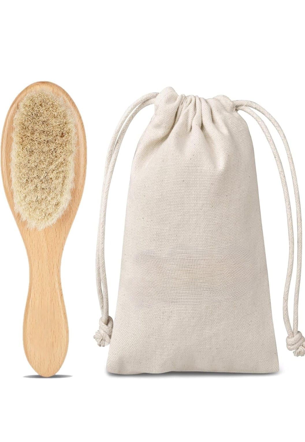 Minku Creation Natural Wooden Baby Hair Brush – Soft Goat Bristle Baby Brush for Scalp Health & Cradle Cap Treatment