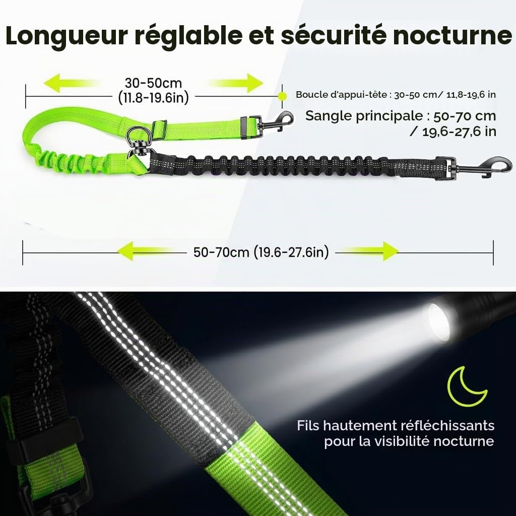 Laisse Double pour 2 Chiens Rétractable Vert Fluorescent - sans Enchevêtrement Pivot 360° avec Amortisseur Élastique et Coutures Réfléchissantes pour Promenades Sécurisées de Petits et Moyens Chiens