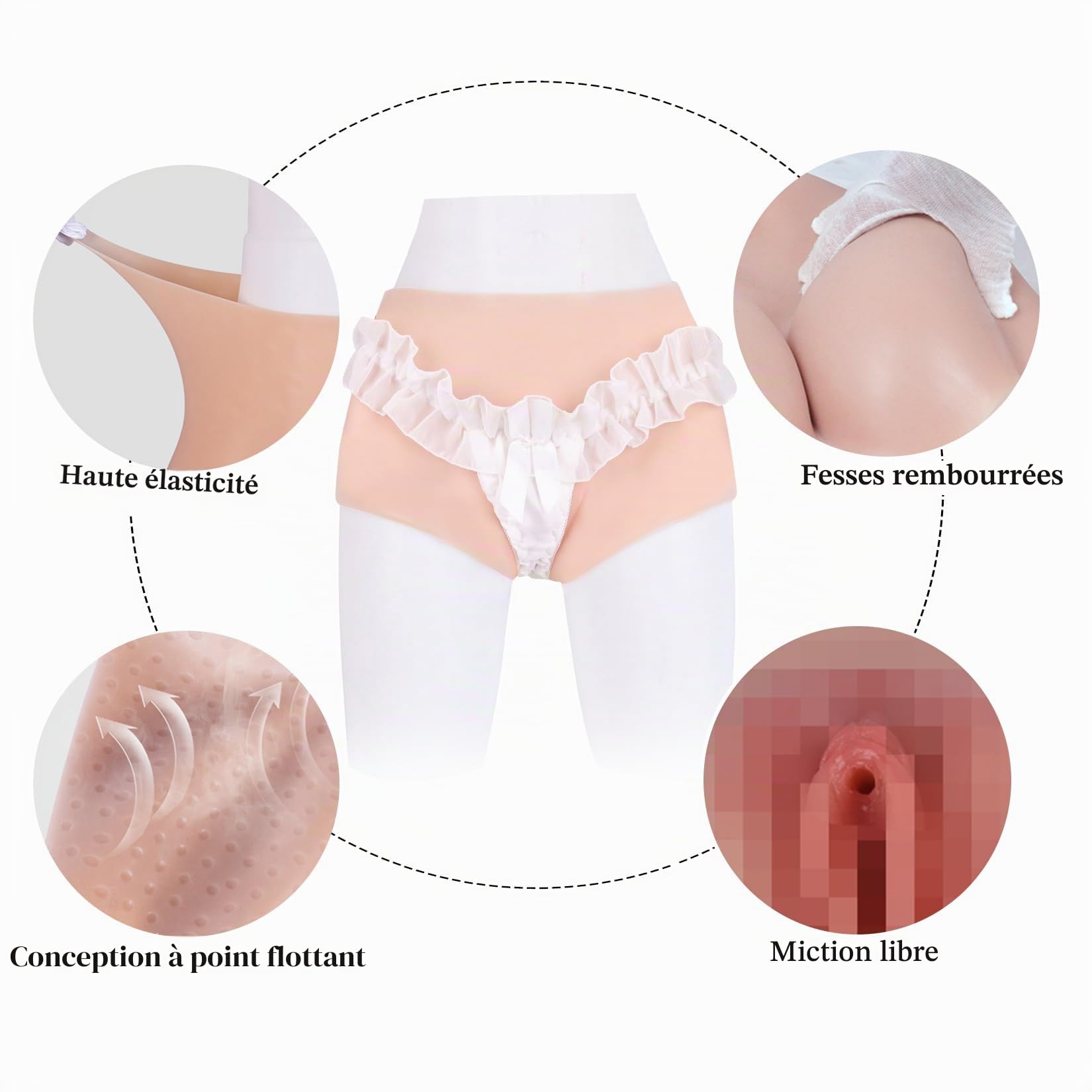 Culotte Silicone Réaliste avec Tuyau, Crossdresser Slip Fessier Faux Vagin Hanches Pantalon Transgender Fausse Chatte Fesse Féminisé pour Hommes Travesti
