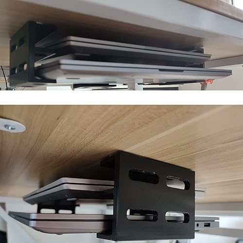 Miniatura 2 de PIAOLGYI Soporte para laptop de dos pisos para debajo del escritorio, con tornillo, soporte de montaje para laptop debajo del escritorio,