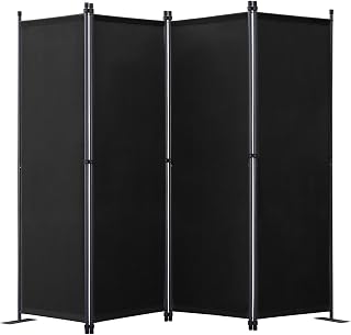 Angel Living Paravent 4tlg Sichtschutz,Faltbildschirm Raumteiler Sichtschutz aus Stahl und Polyester (Schwarz)
