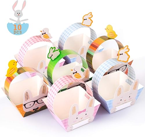 Naler Paquete de 12 cestas de papel para fiesta de conejo de Pascua, cajas de regalo pequeñas de colores surtidos para búsqueda de huevos, regalos