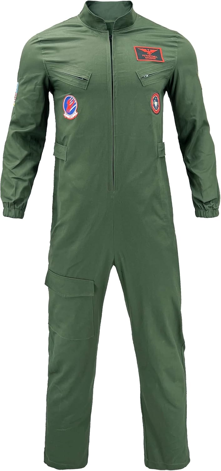 Maverick Flight Pilot Jumpsuit Halloween Cosplay Costume For Adult Mens-M