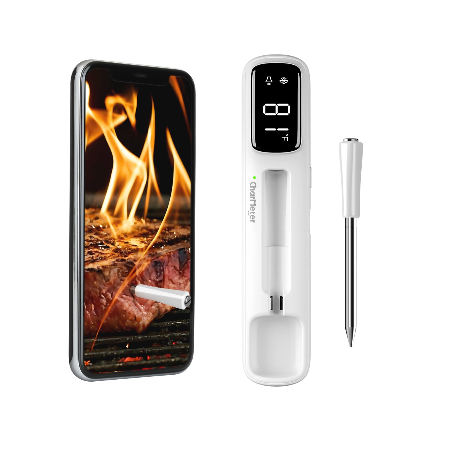 Wireless Meat Thermometer with Clear LED Display,1000FT Bluetooth Meat Thermometer Wireless, 60min Offline Data Storage, Smart Food Thermometer for BBQ, Grill, Rotisserie, Waterproof