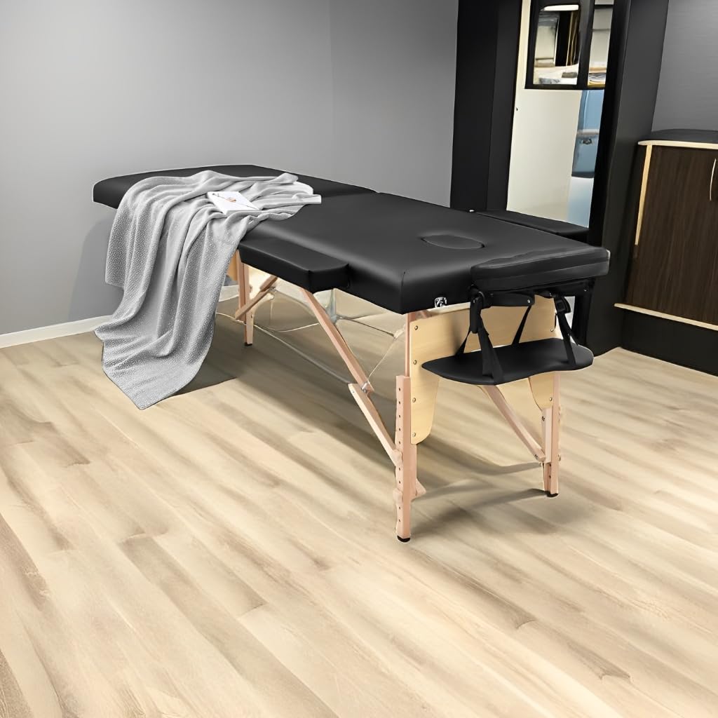 Camilla de Masaje Plegable - 2-Zona Madera Camilla Estetica Portatil para Fisioterapia y Tatuaje
