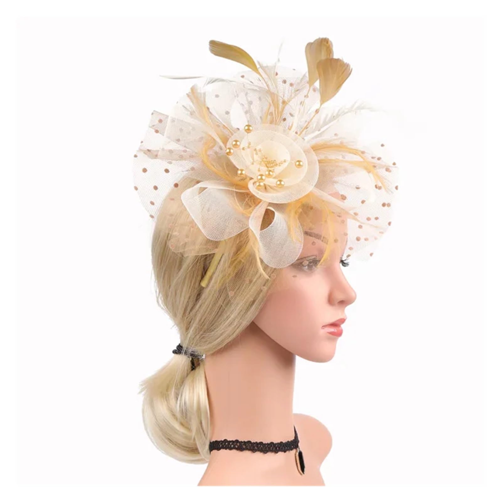 UALXPAO Wedding Hats Women Feather Flower Fascinator Hat Ladies Hair Accessories Wedding Party Floral Mesh Veil Headband Hairpin for Tea Party,Weddings(Color1)