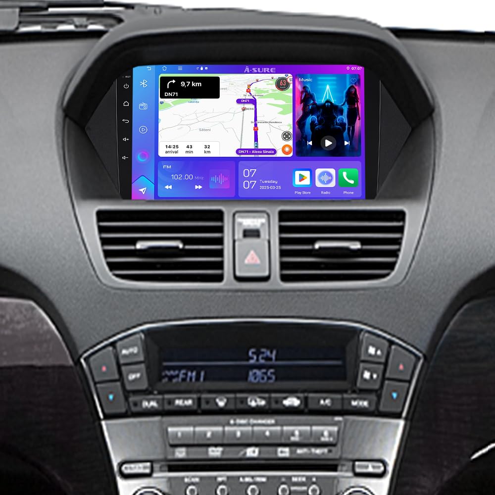 Photo 1 of ASURE 4+64G Android 15 Car Stereo for Acura MDX 2007-2013 - 9" 1280x800 Touch Screen Head Unit with Wireless CarPlay Android Auto, Bluetooth 5.4, WiFi 6, DSP, GPS Navigation - Radio Upgrade