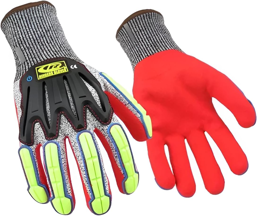 Ringers Gloves 065 R-Flex Impact Nitrile - Light Duty Impact Glove, Full Flexibility, XX-Large, Gray, Red (065-12)