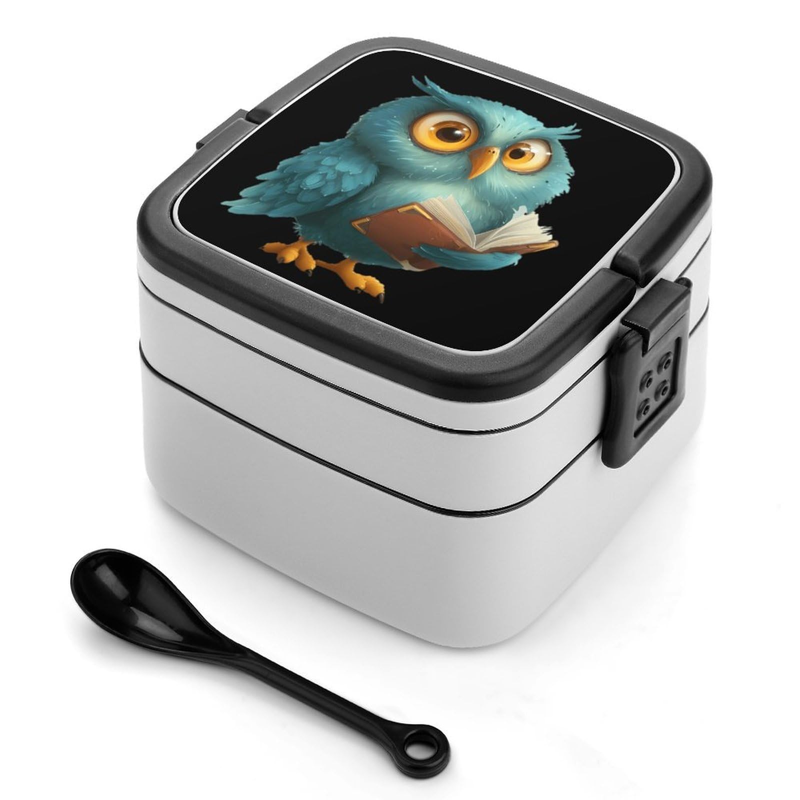 CGSBNGHA Reading Owl Bento Lunch Box 2 Layer Lunchbox Food Container for Adults Office