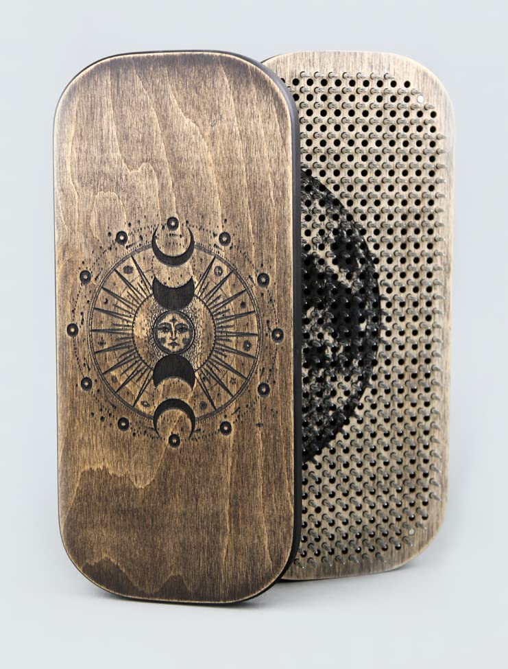 Sadhu Board with Galvanic Dynamic Nails Moon Yoga Gift for Beginners Eco Birch Wooden Standing on Nail Board