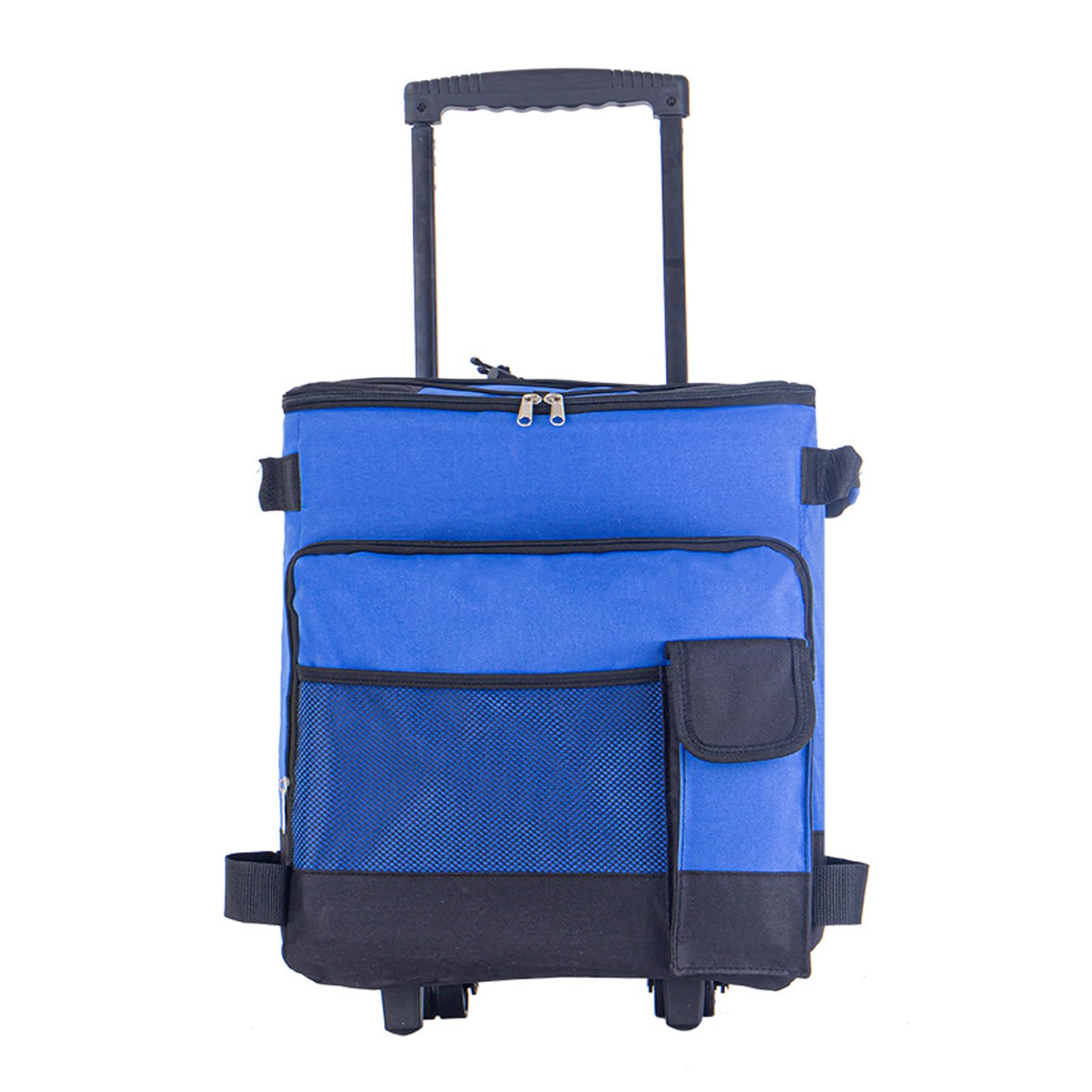 Borsa termica da 43 litri con ruote e maniglia - Borsa termica grande con cerniera e tasca in tessuto Oxford resistente per esterni, blu