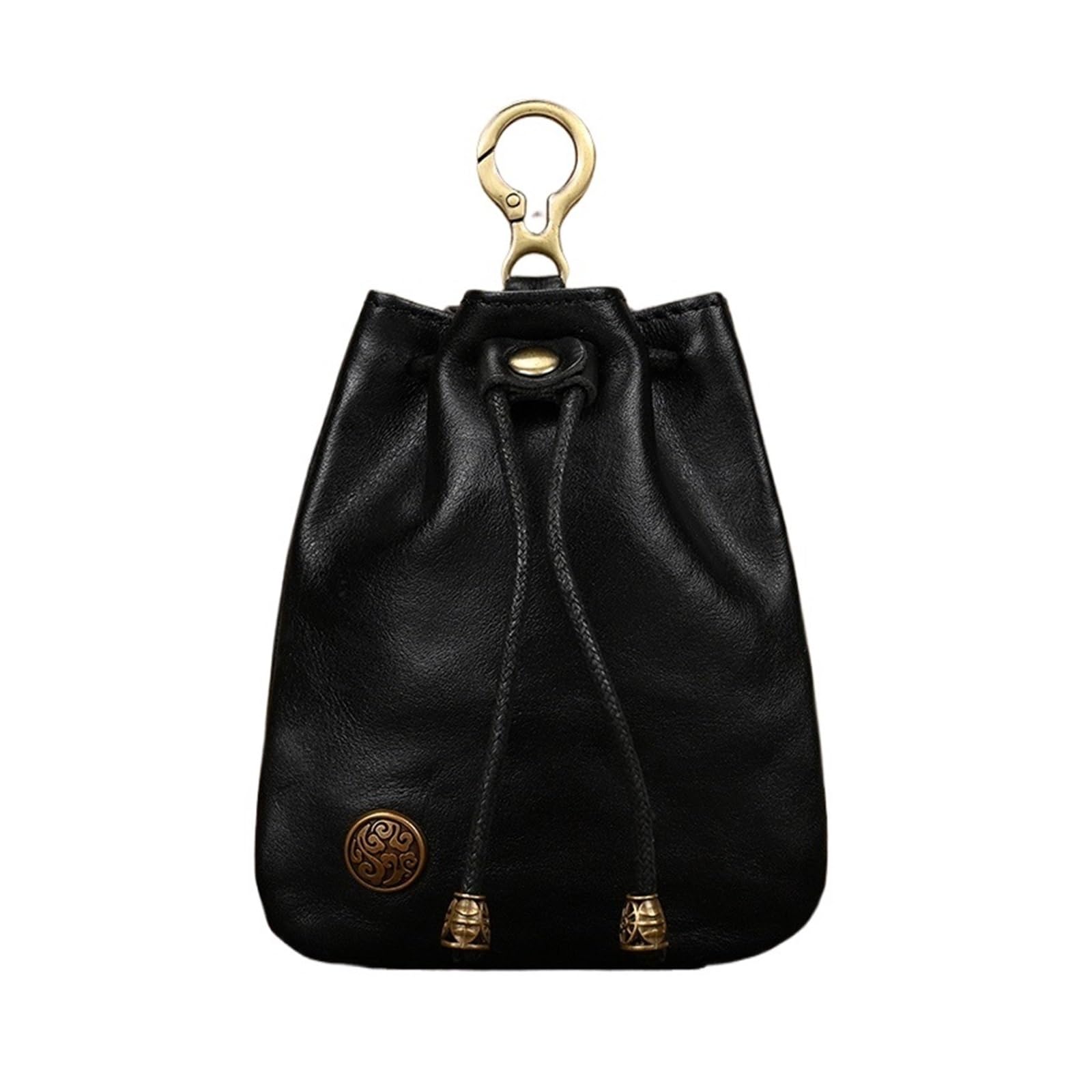 AYWTIUN Leather Drawstring Pouch Coin Purse Men Women Leather Casual Small Wallet Cowhide Money Pocket Drawstring Storage Waist Pack