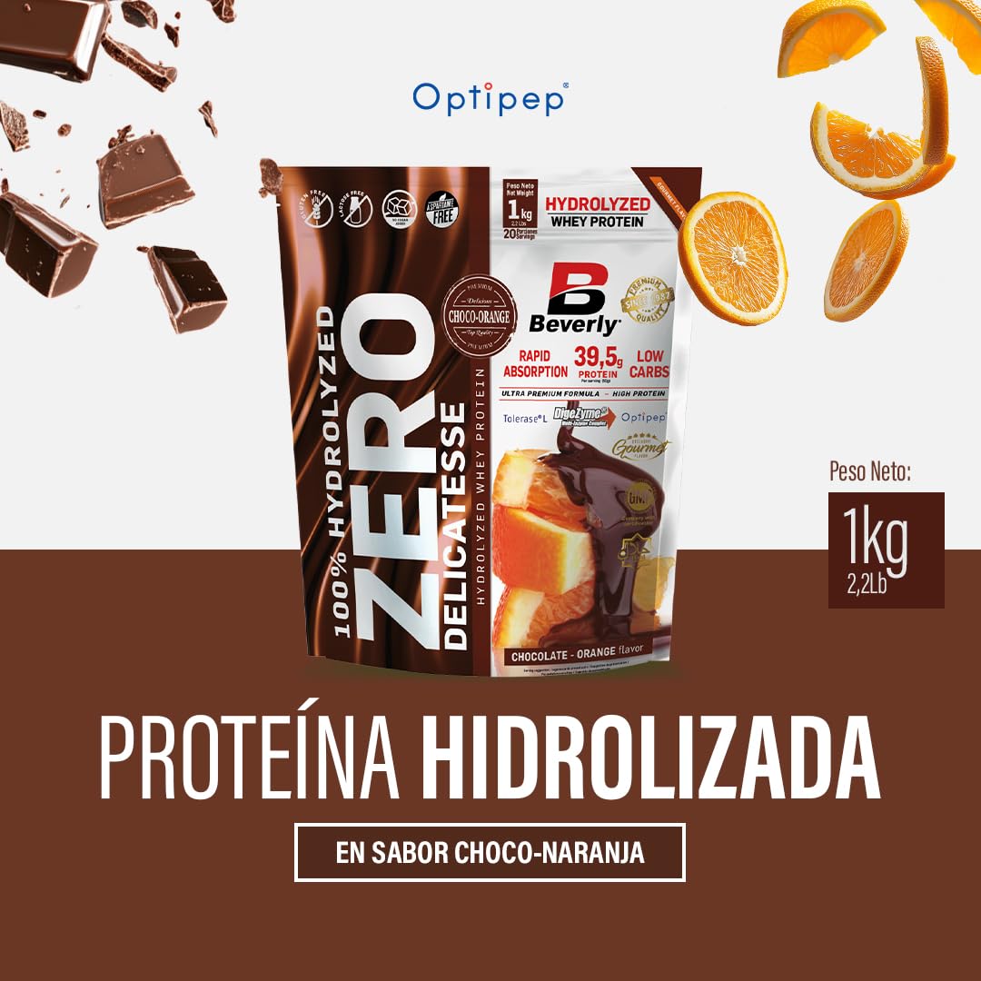 Beverly HYDRO PROTEIN – Proteine idrolizzate del siero di latte con DigeZyme® e Tolerase® | 29 g di proteine per porzione | 1 kg (28 porzioni) | Elevata digeribilità (Cioccolato all'arancia)