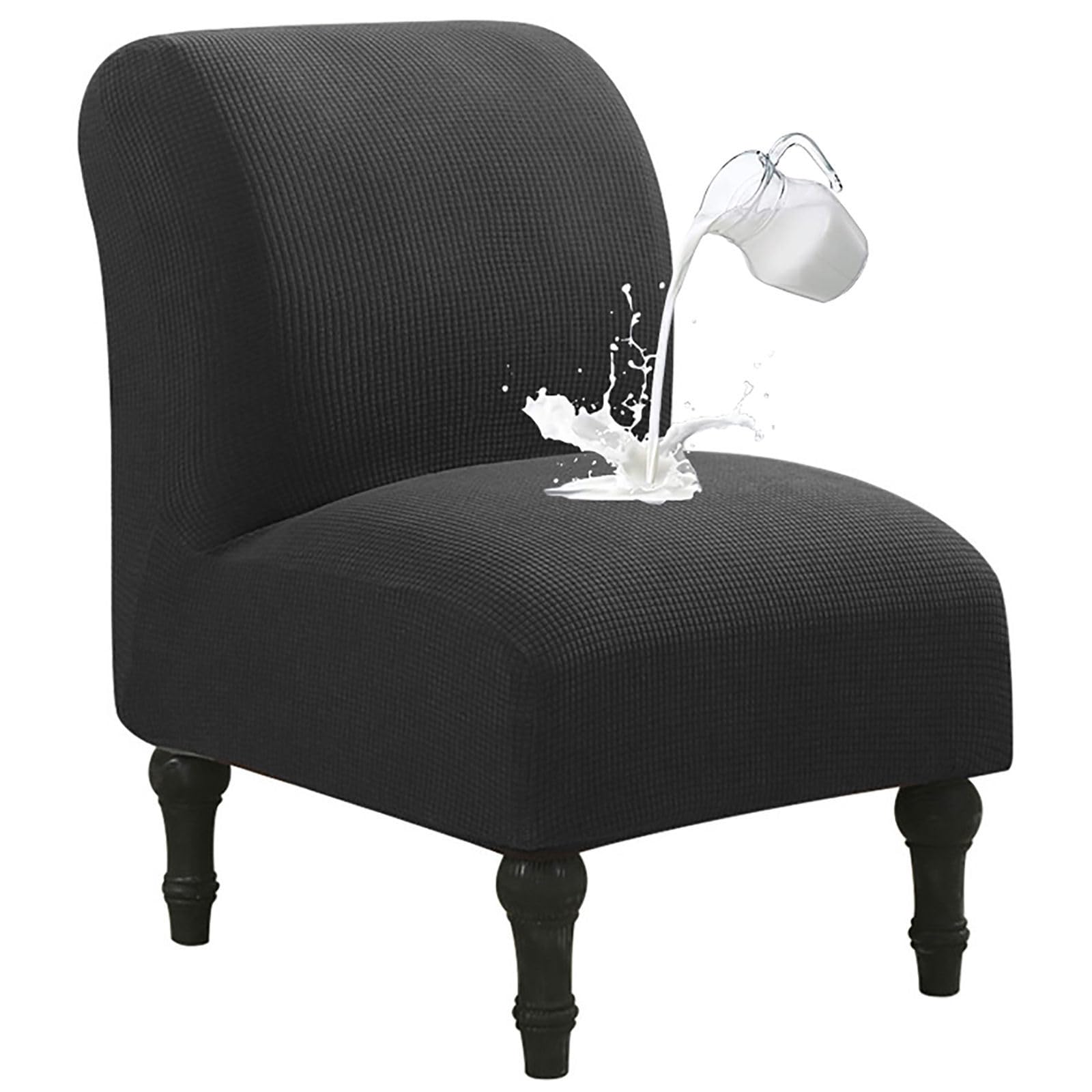 ZRCYXDW Waterproof Armless Chair Slipcover, Stretch Armless Accent Chair Cover Removable Slipper Chair Cover Washable for Dining Room-Dark Grey-1