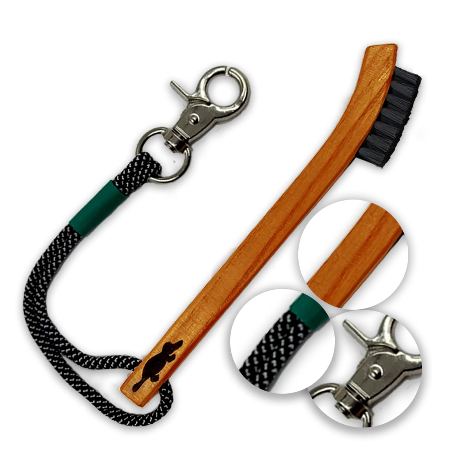 Platypus Golf Co. Hickory Wood Golf Club Brush & Non-Slip Groove Cleaner with Stiff Nylon Bristles, Paracord Rope & Stainless Steel Metal Clip, for Cleaning Grooves on Clubs, Fits Any Golfer's Bag