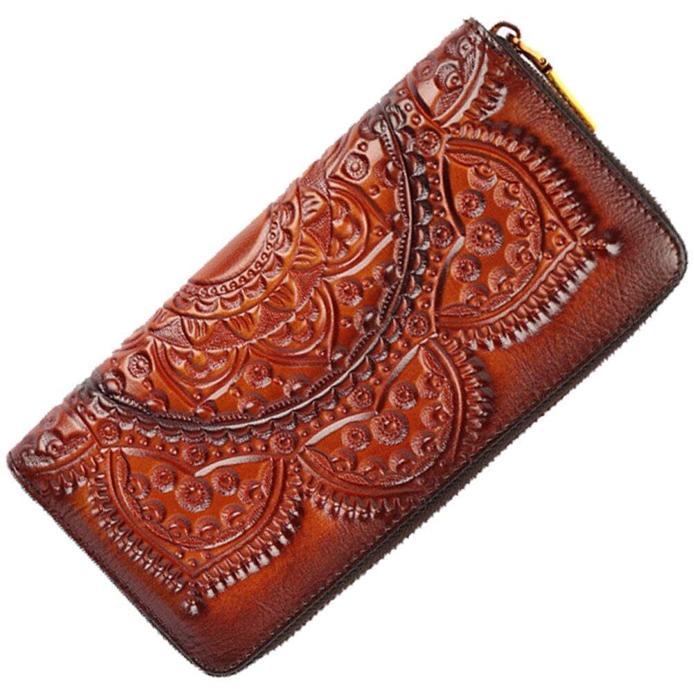 Petit portefeuille en cuir à motif floral relief et design slim