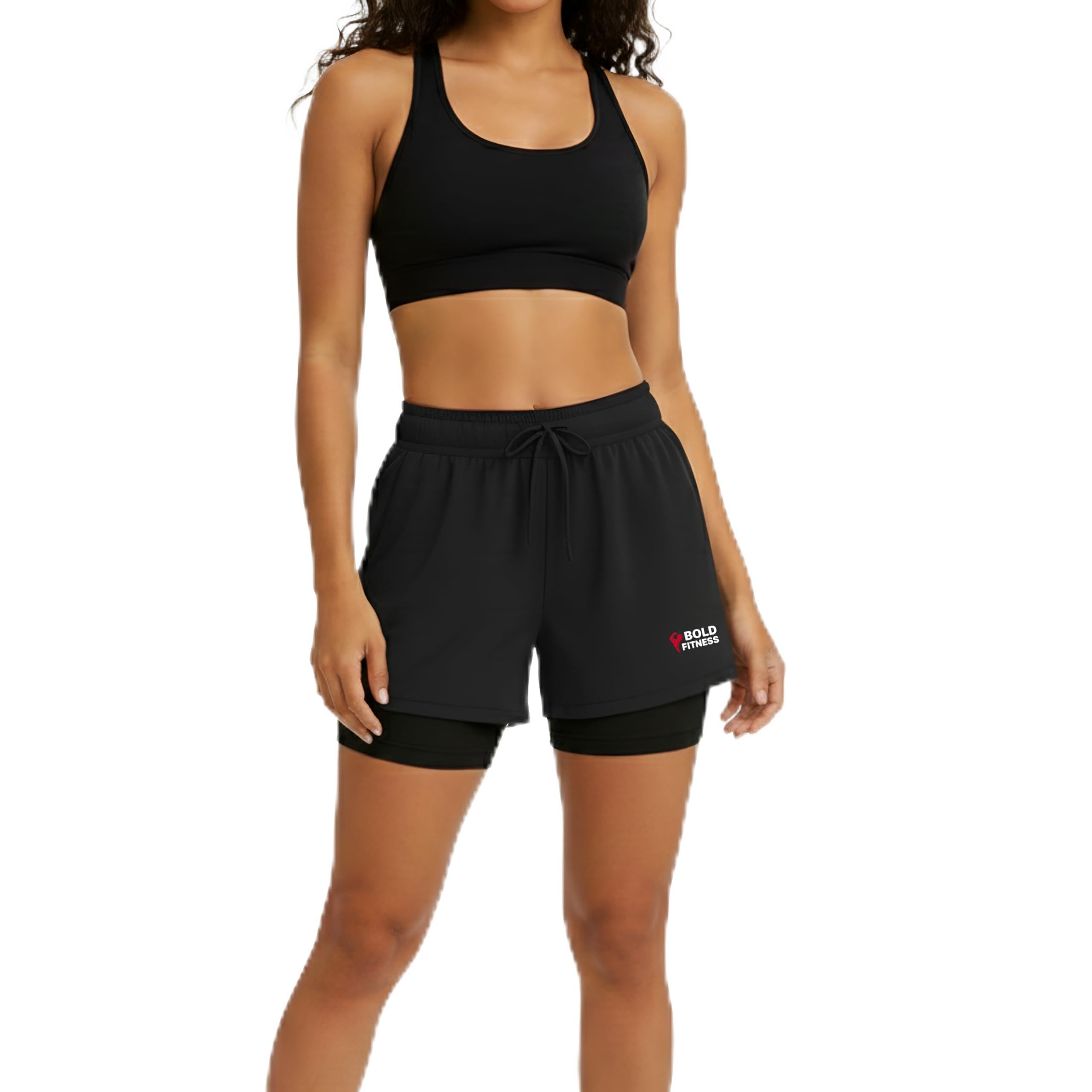 Women's 2-in-1 Athletic Shorts with Inner Tights Layer, Drawstring Waist | Women's Double Layer Shorts for Running, Gym & Sports