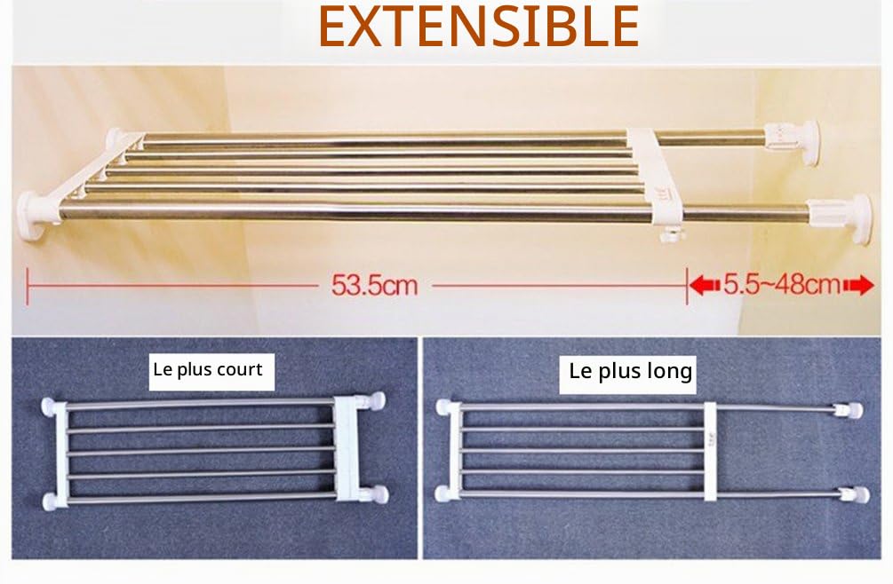BAOYOUNI Étagère de Placard Extensible Etagere de Rangement Télescopique en Métal Bricolage Séparateur de Armoire Longueur Réglable 69-91,5 cm pour Cuisine, Salle de Bain, Chambre