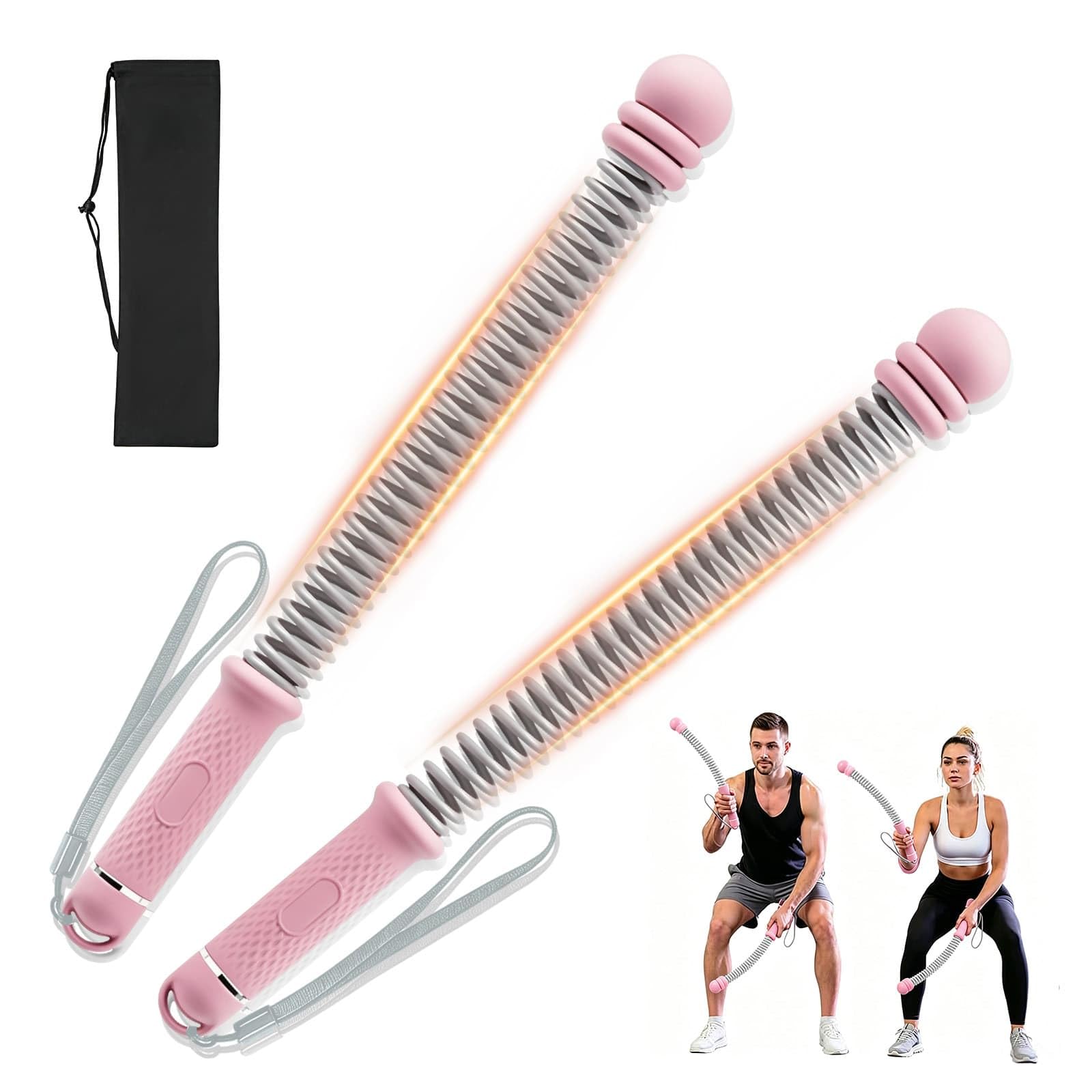 Upgrade Weighted Ropeless Battle Ropes with Carry Bag 2 PCS Cordless Training Ropes for Home Gym Quiet & Portable Workout Equipment Low-Impact Strength & HIIT for Men & Women (Pink)