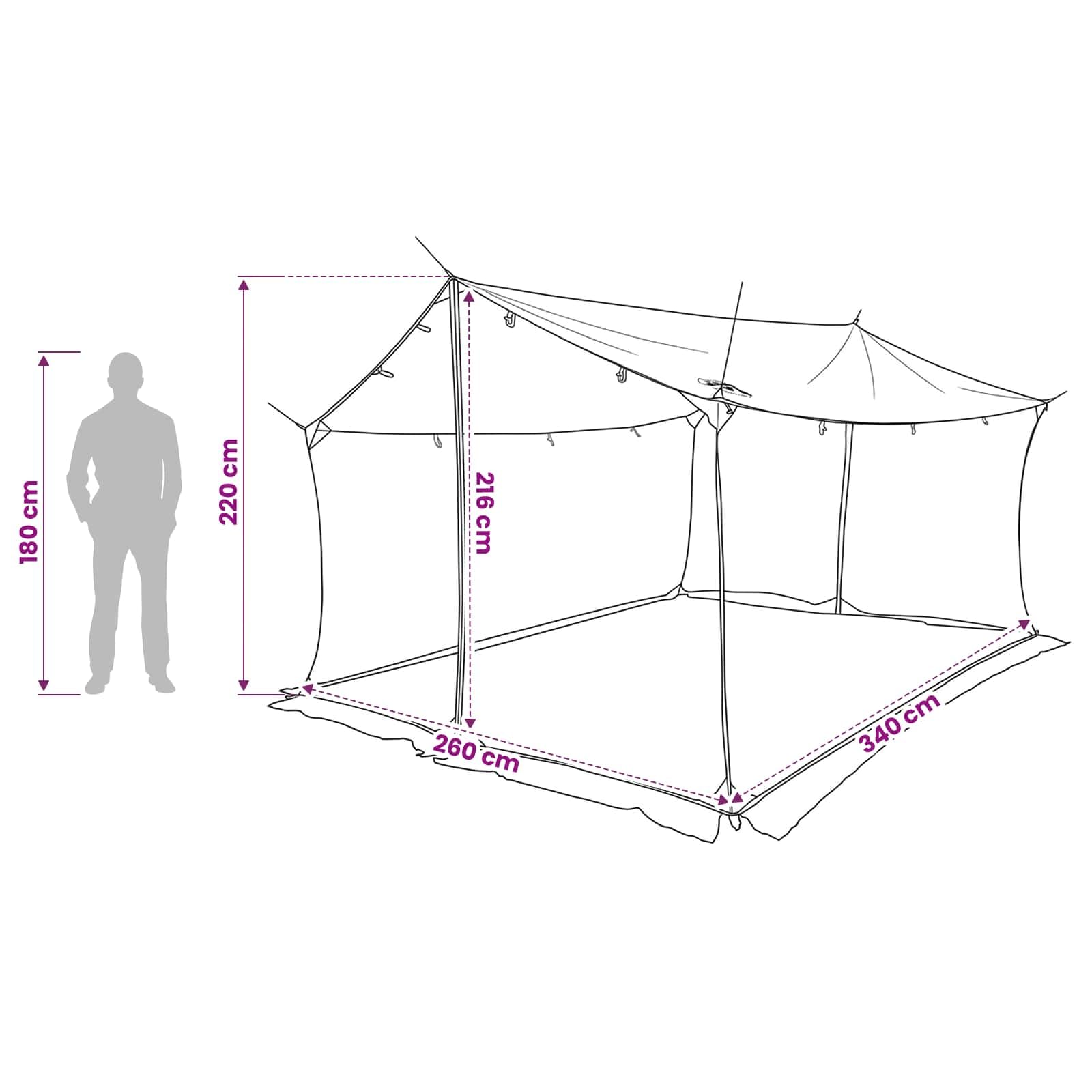 Camping-Tarp mit Netzwänden aus 185T Polyester PU, 340 x 260 x 220 cm für Camping, Wanderung, Festival, Strand, wasserdicht und UVschutz, mit Moskitonetz