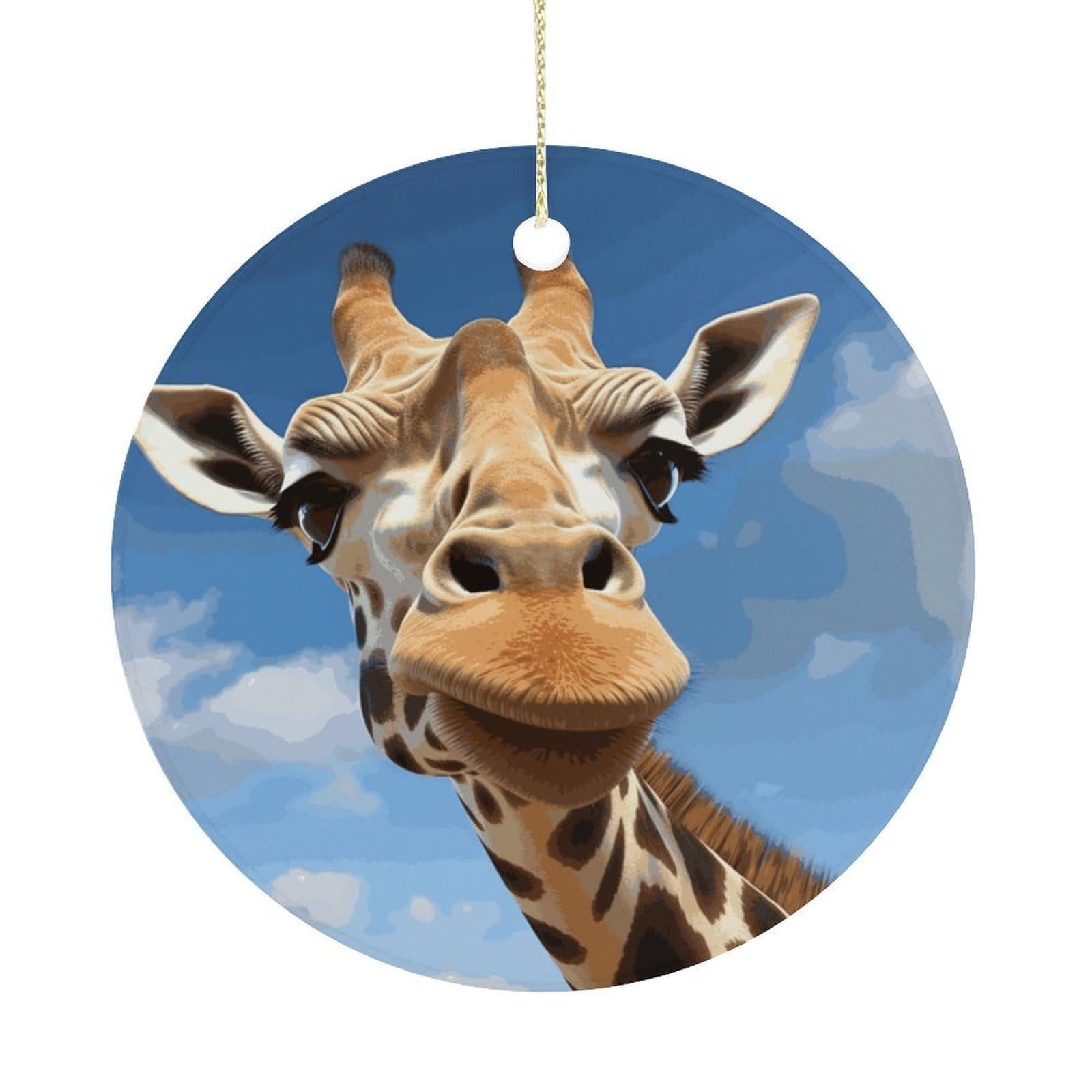 Funny Giraffe Christmas Ornaments Colorful Round Ceramic Ornament Christmas Hanging Decor Christmas Tree Decorations Xmas Keepsake for Women Men Xmas Holiday Party